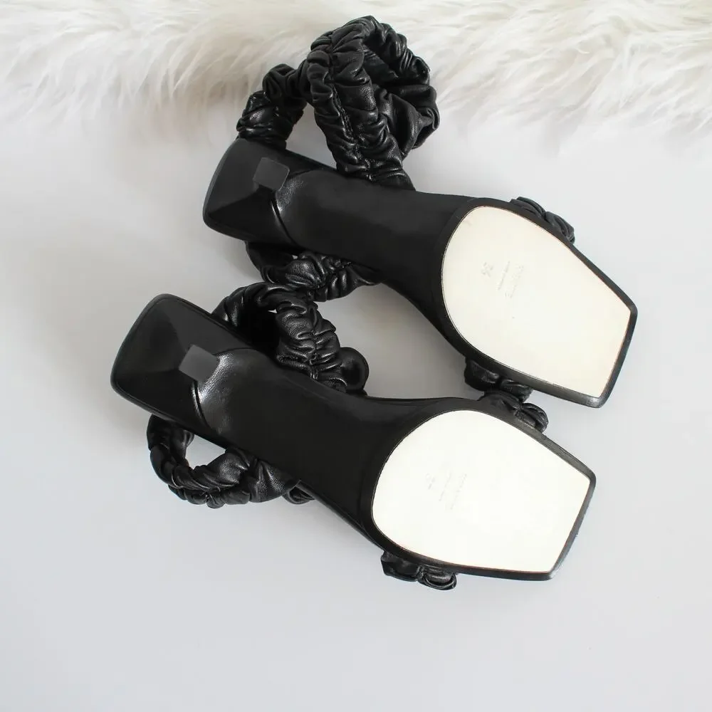 Khaite Lexington Black Ruched Leather Kitten-Heel Sandals (two different sizes) - Picture 12 of 16